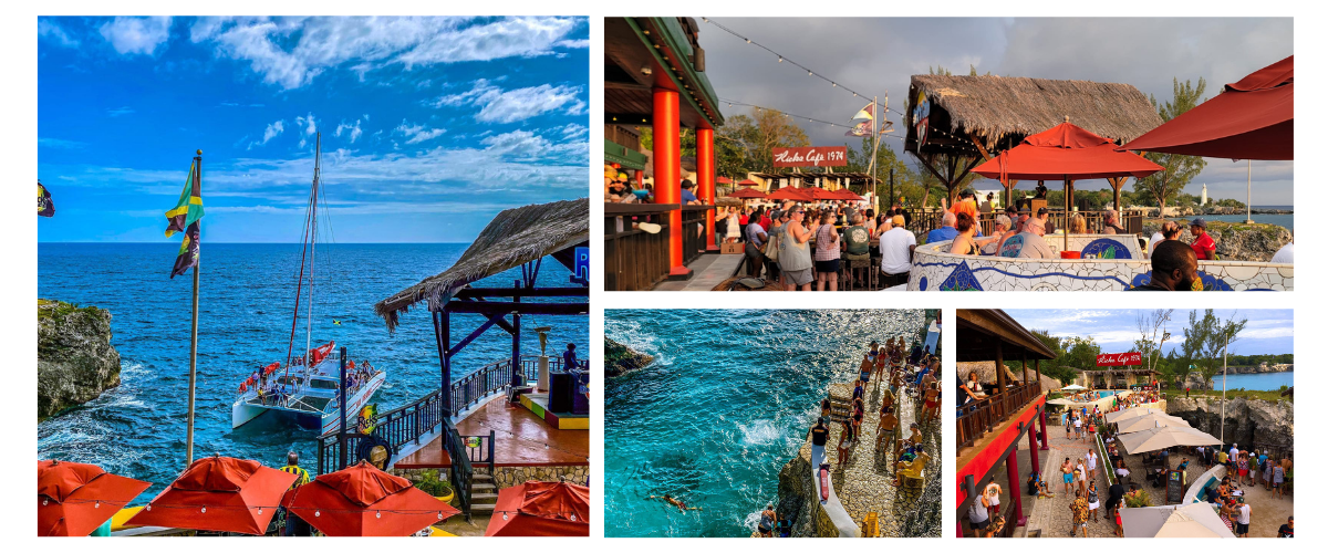 Rick's Cafe and public bar in Jamaica with ocean views
